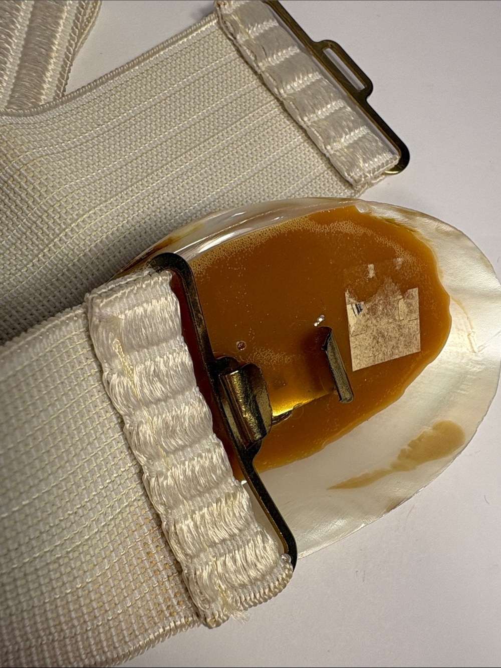 Vintage Abalone Pearlescent Shell Accent Stretch Waist Belt - Cream - Picture 3 of 11